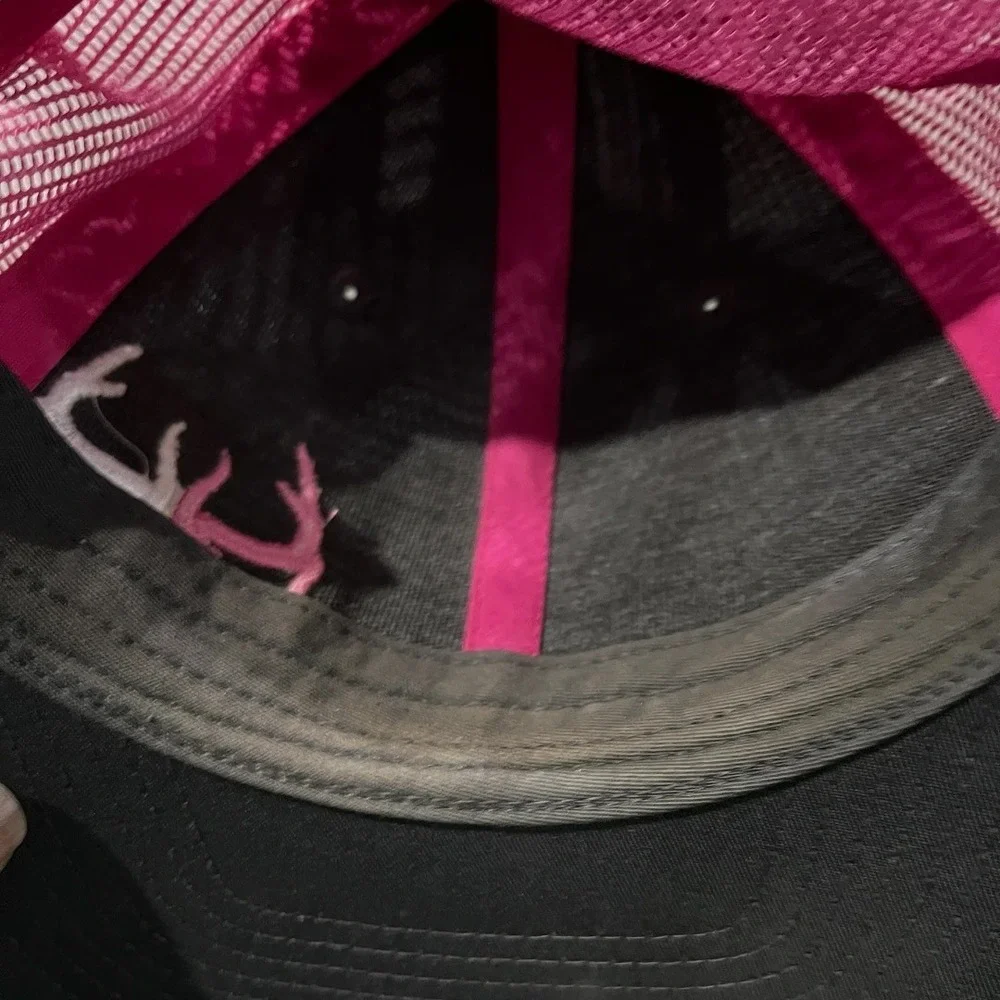 Richardson 112 Women's Trucker Hat Black Pink Antler Logo Mesh -Snapback Cap